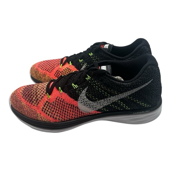 Nike FlyKnit Lunar3 Running Shoes‎ Mens Sz 9.5 Black White Hot Lava 698181-00 main image 13